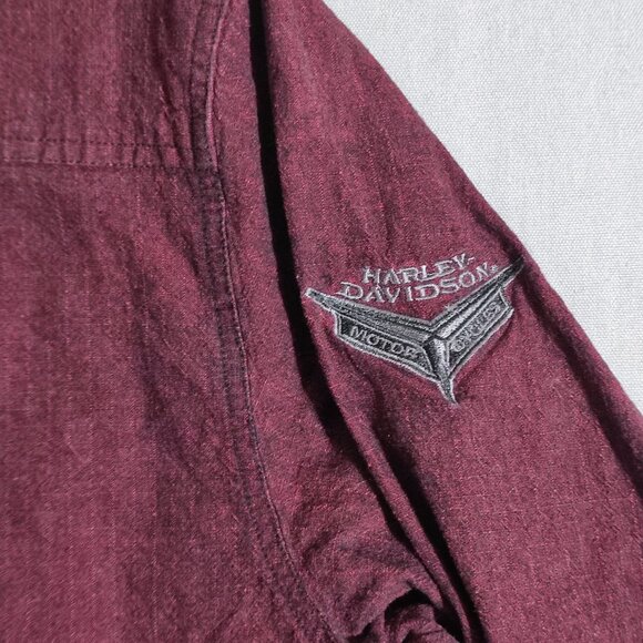 Harley-Davidson casual button down shirt men's L maroon embroidered brand name - Picture 10 of 15